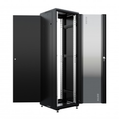 Шкаф напольный универсальный серверный NTSS R 18U 600х600мм, 4 профиля 19, двери стекло и сплошная металл, боковые стенки съемные, регулируемые опоры, разобранный, черный RAL 9005