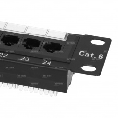 Патч-панель NTSS PREMIUM UTP, 19", 24 порта RJ45, cat.6, 1U, тип DUAL IDC с органайзером