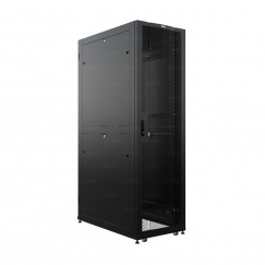 Шкаф напольный серверный NTSS ПРОЦОД DS 42U 750х1070мм, двойные боковые стенки, панель потолка с щеточными вводами, двери перфорированная и перфорированная двухстворчатая, без панели пола, регулируемые опоры, ролики, черный RAL 9005