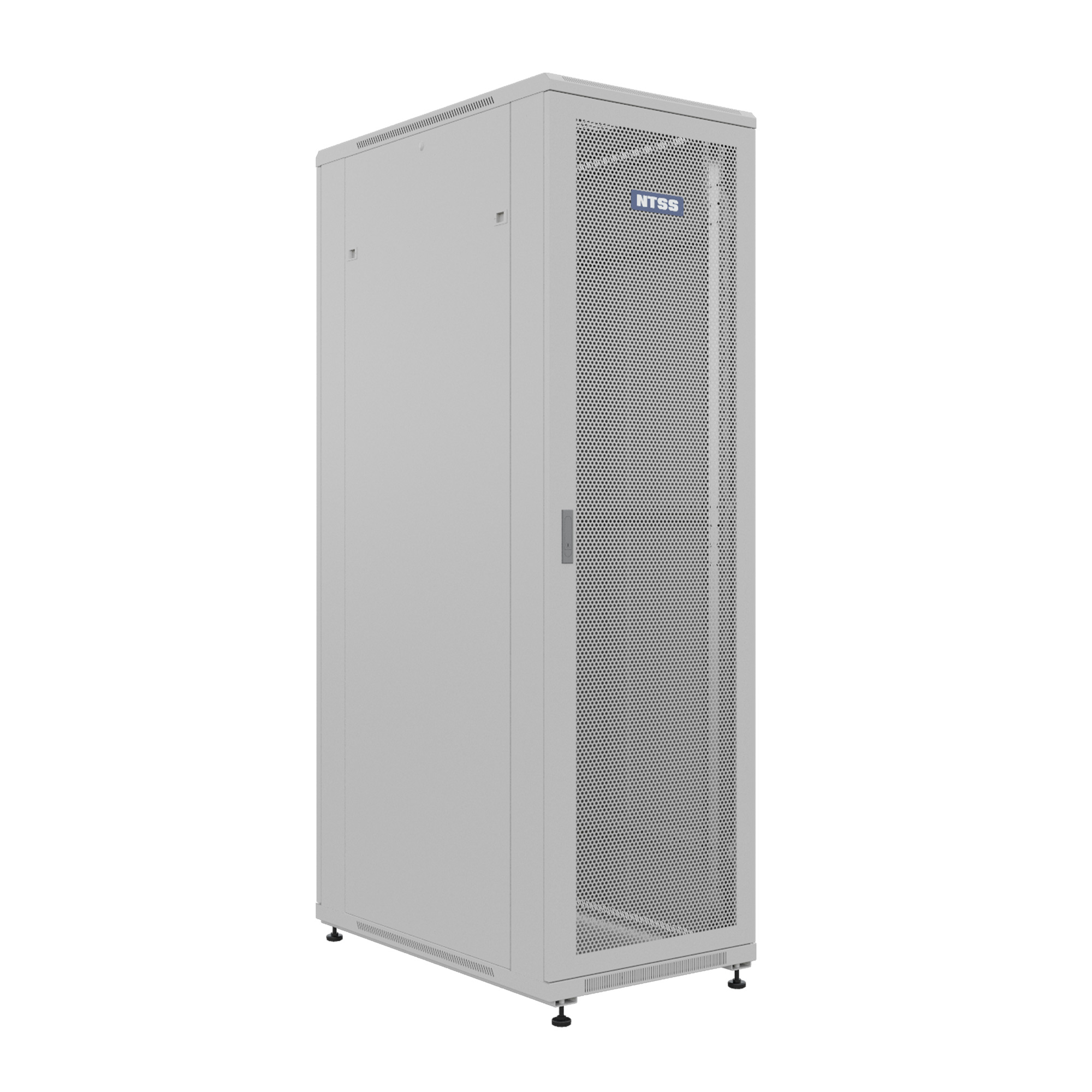 Шкаф напольный универсальный серверный NTSS R 42U 600х1000мм, 4 профиля 19, двери перфорированная и сплошная металл, боковые стенки съемные, регулируемые опоры, разобранный, серый RAL 7035