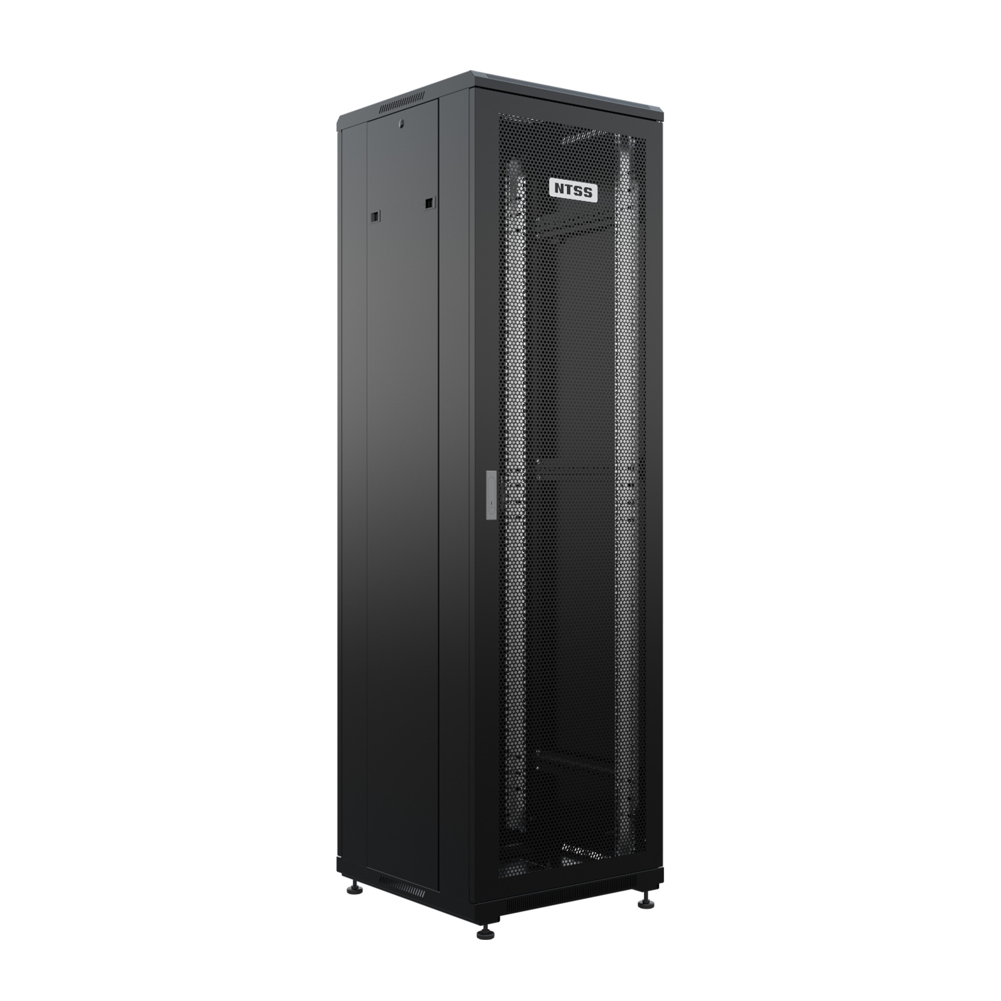 Шкаф напольный универсальный серверный NTSS R 42U 600х600мм, 4 профиля 19, двери перфорированная и перфорированная, боковые стенки съемные, регулируемые опоры, разобранный, черный RAL 9005