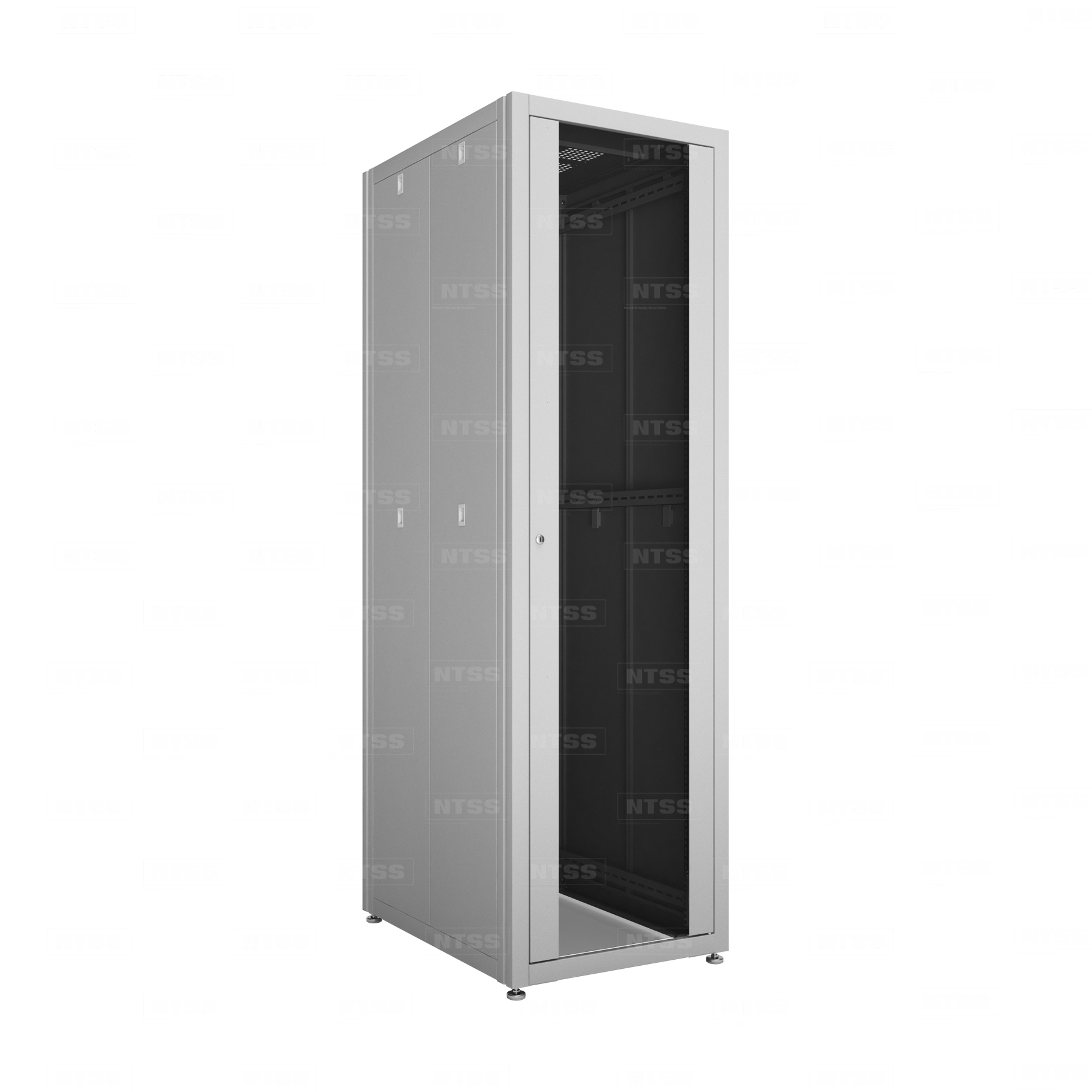 Шкаф напольный телекоммуникационный NTSS RS 42U 600х800мм, 4 профиля 19, двери стекло и сплошная металл, регулируемые опоры, боковые стенки съемные, разобранный, серый RAL 7035