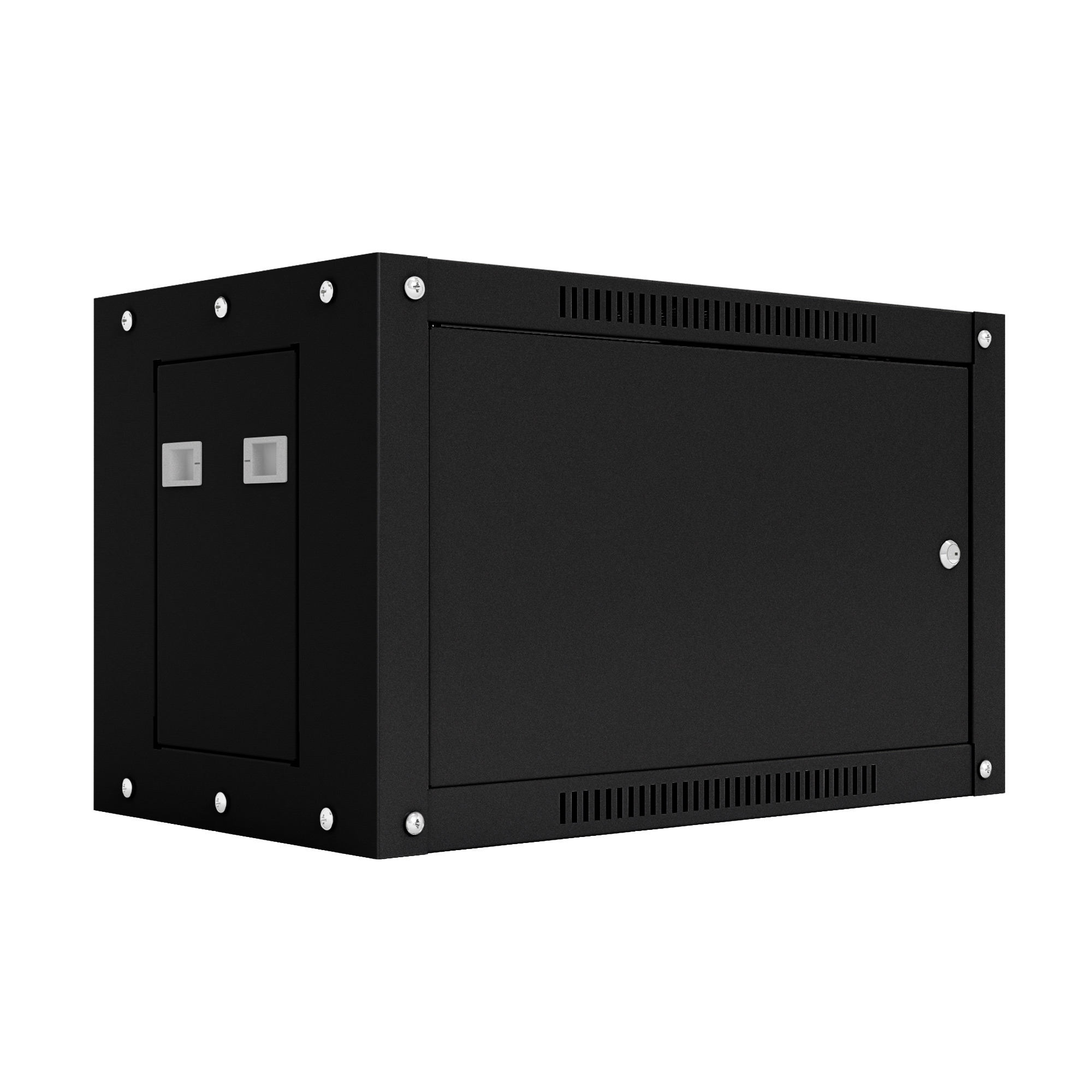 Шкаф настенный телекоммуникационный NTSS WS 12U 600х450х635мм, 2 профиля 19, дверь сплошная металл, боковые стенки съемные, разобранный, черный RAL 9005