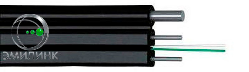 Кабель оптический FTTH с внешним силовым элементом из стальной проволоки, 2 волокна, G657A1, усилен проволокой (черный)