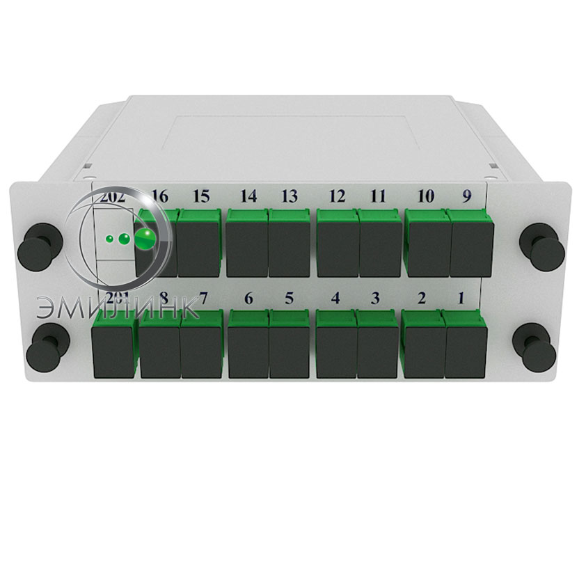 Разветвитель планарный 1х16 оконцованный SC/АPC 9/125 вывод 0.36м буфер 0.9мм 1260/1650 установлен в LGX box