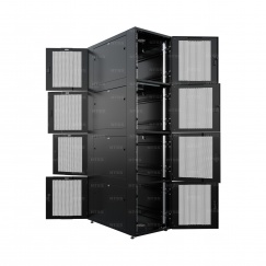 19" Напольный секционный серверный шкаф NTSS КОЛОКЕЙШН 42U 4 секции 600х1070 мм, передние двери перфорация, задние двери перфорация, боковые стенки, регулируемые опоры, в сборе, черный RAL 9005 