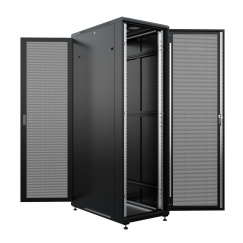 Шкаф напольный универсальный серверный NTSS R 22U 600х1000мм, 4 профиля 19, двери перфорированная и перфорированная, боковые стенки съемные, регулируемые опоры, разобранный, черный RAL 9005