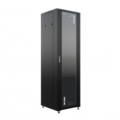 Шкаф напольный универсальный серверный NTSS R 18U 600х600мм, 4 профиля 19, двери стекло и сплошная металл, боковые стенки съемные, регулируемые опоры, разобранный, черный RAL 9005