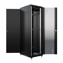 Шкаф напольный универсальный серверный NTSS R 22U 600х800мм, 4 профиля 19, двери стекло и сплошная металл, боковые стенки съемные, регулируемые опоры, разобранный, черный RAL 9005