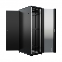 Шкаф напольный универсальный серверный NTSS R 42U 800х1000мм, 4 профиля 19, двери стекло и сплошная металл, боковые стенки съемные, регулируемые опоры, разобранный, черный RAL 9005