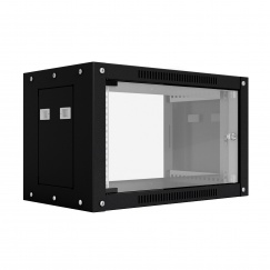 Шкаф настенный телекоммуникационный NTSS WS 6U 600х600х370мм, 2 профиля 19, дверь стеклянная, боковые стенки съемные, разобранный, черный RAL 9005