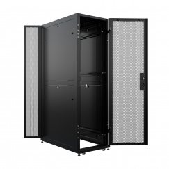 19" Универсальный напольный серверный шкаф NTSS ПРОЦОД DS 48U 750х1070 мм, двойные боковые стенки, панель потолка на 4 ввода, без панели пола, дверь перфорированная, дверь перфорированная двухстворчатая, регулируемые опоры, черный RAL 9005