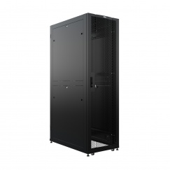 19" Универсальный напольный серверный шкаф NTSS ПРОЦОД DS 48U 750х1200 мм, двойные боковые стенки, панель потолка на 4 ввода, без панели пола, дверь перфорированная, дверь перфорированная двухстворчатая, регулируемые опоры, черный RAL 9005