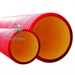Труба гибкая двустенная для кабельной канализации д.200мм, цвет красный, в бухте 35м, с протяжкой