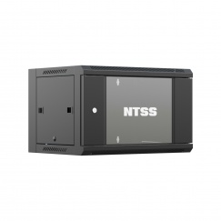 Шкаф настенный телекоммуникационный NTSS W 6U 600х450х370мм, 2 профиля 19, дверь стеклянная, боковые стенки съемные, задняя стенка, разобранный, черный RAL 9005