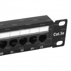 Патч-панель NTSS PREMIUM UTP, 19", 24 порта RJ45, cat.5е, 1U, Dual IDC с органайзером