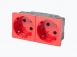 Розетка электрическая 2х2К+З со шторками, с безвинтовым зажимом,  под углом 45гр (красный). превью 1